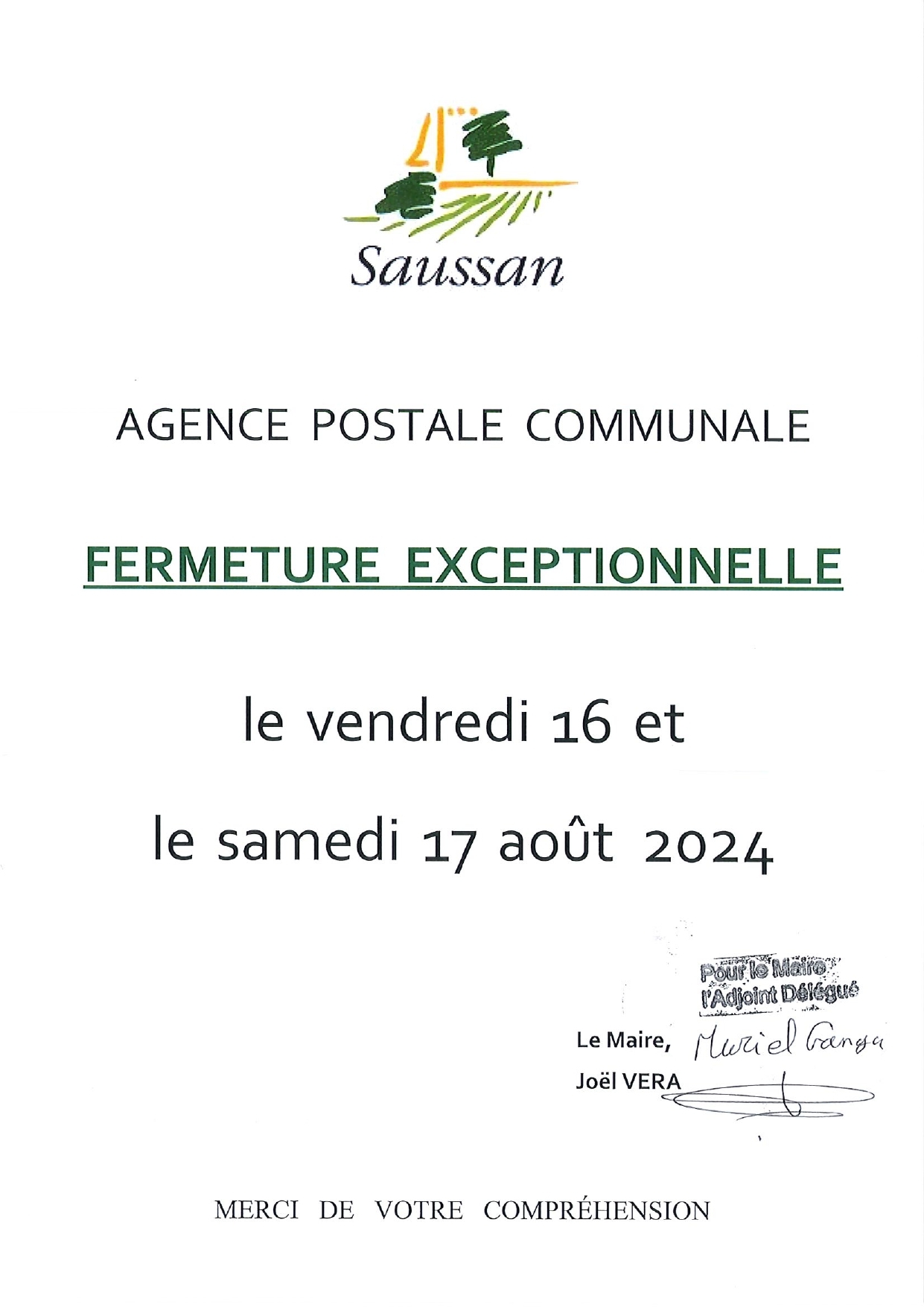 Fermeture poste aout 2024